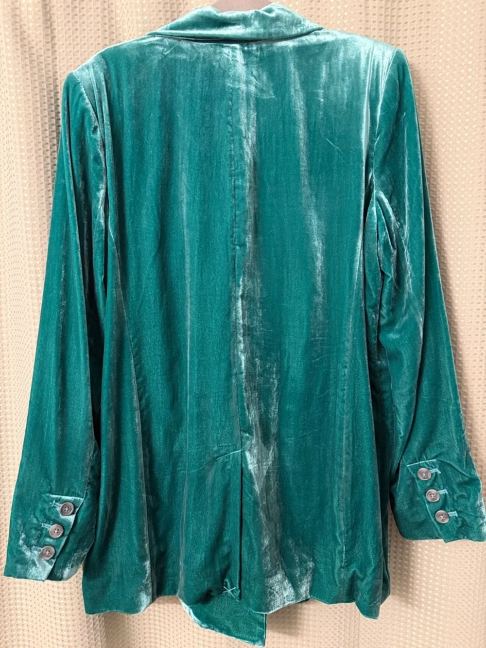 Free People Teal Velvet Double-Breasted Suit Jacket - Picture 2 of 3